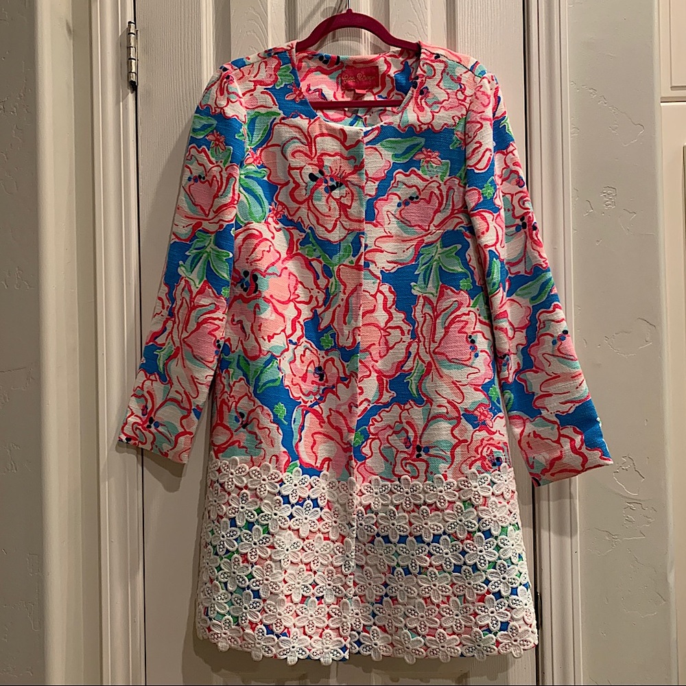 Lilly Pulitzer Flutter Blue Lucky Charm Eddison Coat Bright Floral - Medium